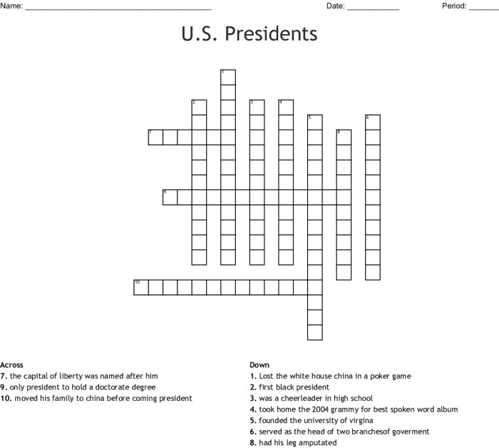 Us presidents crossword puzzle answers